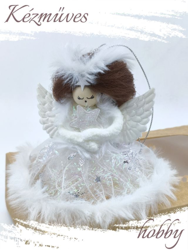 Quilling ajándék - Ünnepek - Angyalka dobozban (fehér) - Karácsonyfadísz