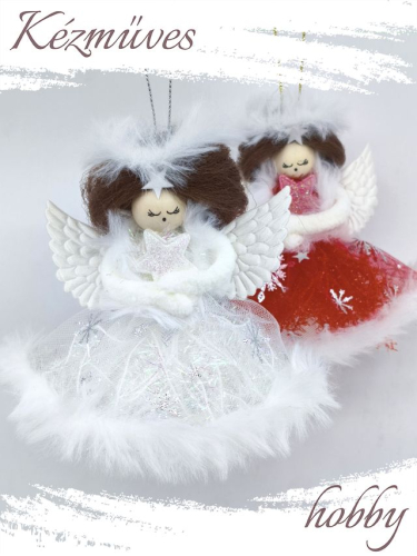 Quilling ajándék - Ünnepek - Angyalka dobozban (piros-fehér)  - Karácsonyfadísz