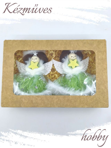 Quilling ajándék - Ünnepek - Angyalka dobozban (zöld-kék) - Karácsonyfadísz