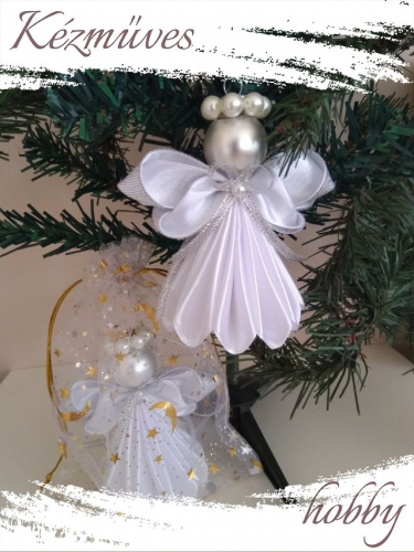 Quilling ajándék - Karácsonyfa dísz - Angyalka fehér ruhás - Karácsonyfa dísz