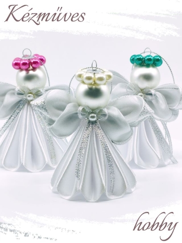 Quilling ajándék - Ünnepek - Angyalka fehér ruhás + ajándék organza tasak - Karácsonyfadísz