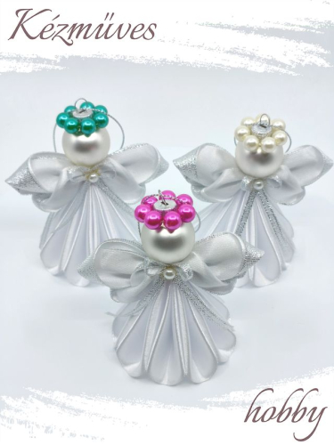 Quilling ajándék - Ünnepek - Angyalka fehér ruhás + ajándék organza tasak - Karácsonyfadísz