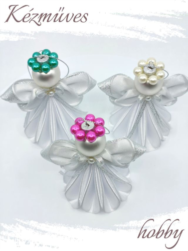 Quilling ajándék - Ünnepek - Angyalka fehér ruhás + ajándék organza tasak - Karácsonyfadísz
