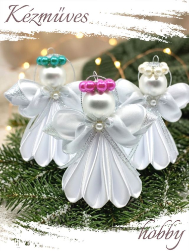 Quilling ajándék - Ünnepek - Angyalka fehér ruhás + ajándék organza tasak - Karácsonyfadísz
