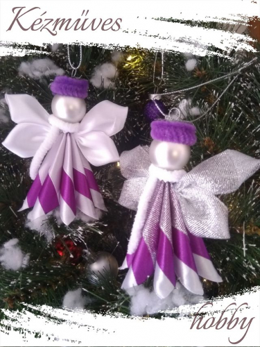 Quilling ajándék - Karácsonyfadísz - Angyalka lila ruhás + ajándék tasak - Karácsonyfadísz