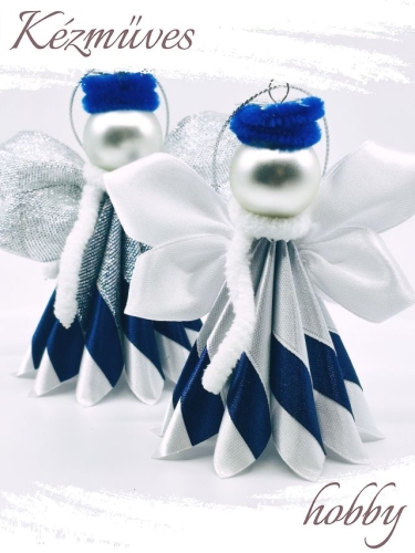 Quilling ajándék - Ünnepek - Angyalka kék ruhás + ajándék organza tasak - Karácsonyfadísz