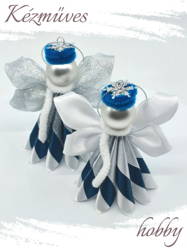 Quilling ajándék - Ünnepek - Angyalka kék ruhás + ajándék organza tasak - Karácsonyfadísz