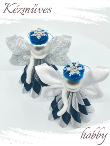 Quilling ajándék - Ünnepek - Angyalka kék ruhás + ajándék organza tasak - Karácsonyfadísz