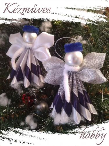Quilling ajándék - Karácsonyfadísz - Angyalka kék ruhás + ajándék tasak - Karácsonyfadísz
