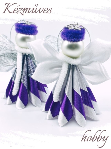 Quilling ajándék - Ünnepek - Angyalka lila ruhás + ajándék tasak - Karácsonyfadísz