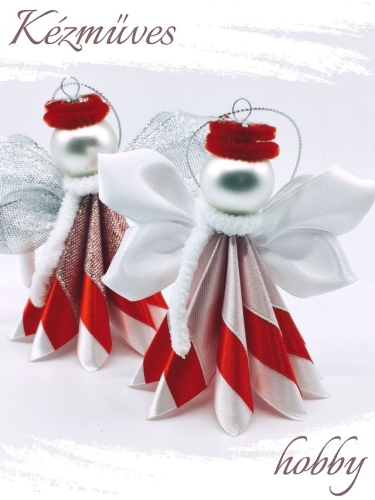 Quilling ajándék - Ünnepek - Angyalka piros ruhás + ajándék tasak - Karácsonyfadísz
