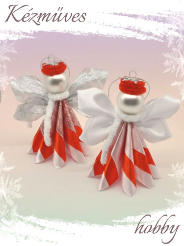 Quilling ajándék - Ünnepek - Angyalka piros ruhás + ajándék tasak - Karácsonyfadísz