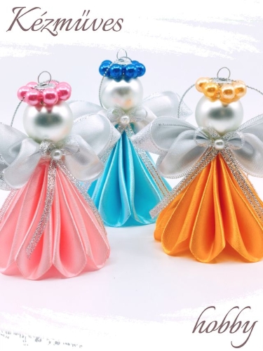 Quilling ajándék - Ünnepek - Angyalka színes ruhás + ajándék tasak - Karácsonyfa dísz