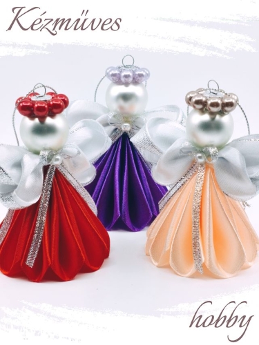 Quilling ajándék - Ünnepek - Angyalka színes ruhás + ajándék tasak - Karácsonyfadísz