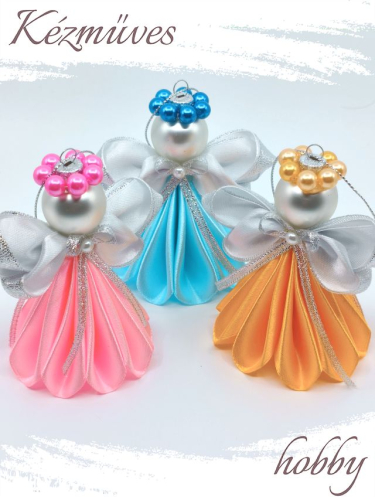 Quilling ajándék - Ünnepek - Angyalka színes ruhás + ajándék tasak - Karácsonyfa dísz