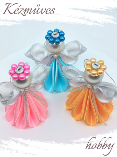 Quilling ajándék - Ünnepek - Angyalka színes ruhás + ajándék tasak - Karácsonyfa dísz
