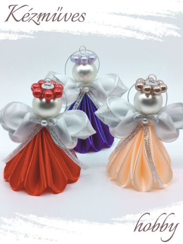 Quilling ajándék - Ünnepek - Angyalka színes ruhás + ajándék tasak - Karácsonyfadísz