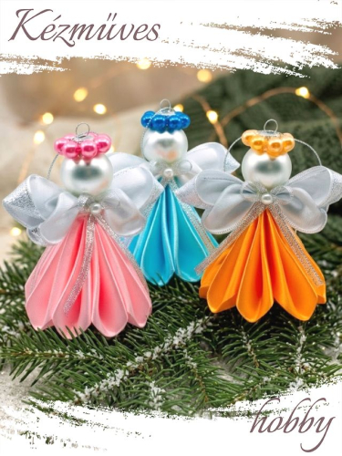 Quilling ajándék - Ünnepek - Angyalka színes ruhás + ajándék tasak - Karácsonyfa dísz