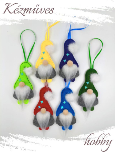 Quilling ajándék - Manók - Apró Manók filcből (fehér szakállú)- Karácsonyfadísz