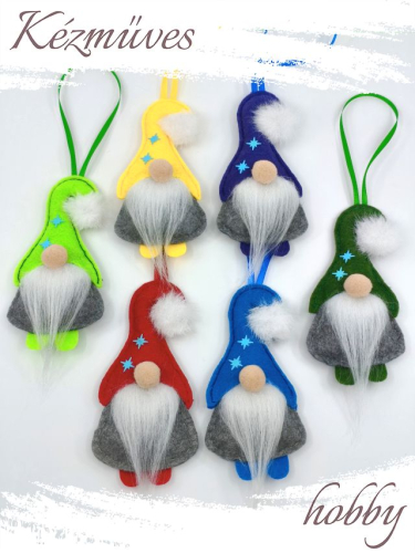 Quilling ajándék - Manók - Apró Manók filcből (fehér szakállú)- Karácsonyfadísz