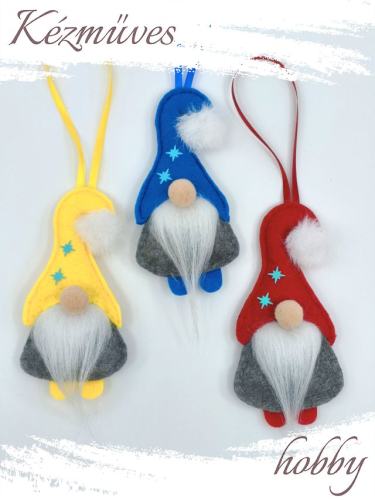 Quilling ajándék - Manók - Apró Manók filcből (fehér szakállú)- Karácsonyfadísz