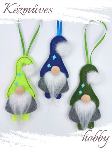 Quilling ajándék - Manók - Apró Manók filcből (fehér szakállú)- Karácsonyfadísz