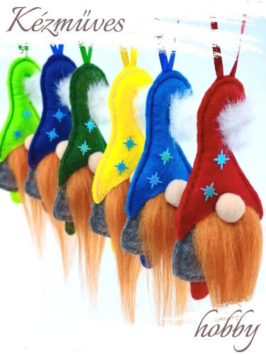 Quilling ajándék - Manók - Apró Manók filcből (vörös szakállú)- Karácsonyfadísz