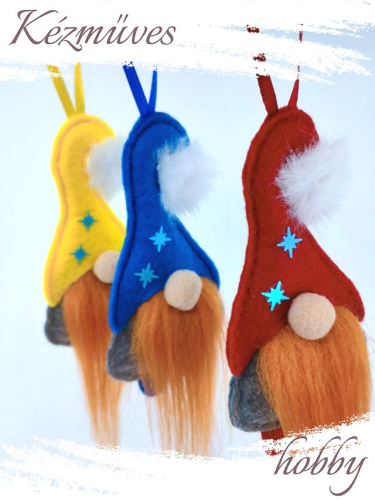 Quilling ajándék - Manók - Apró Manók filcből (vörös szakállú)- Karácsonyfadísz