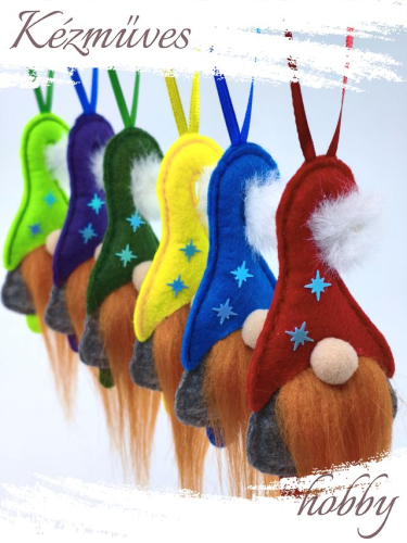 Quilling ajándék - Manók - Apró Manók filcből (vörös szakállú)- Karácsonyfadísz