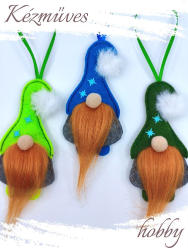 Quilling ajándék - Manók - Apró Manók filcből (vörös szakállú)- Karácsonyfadísz