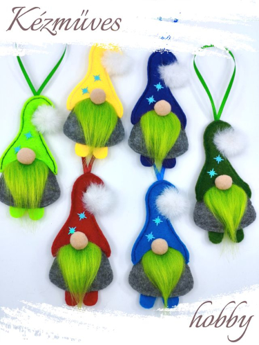 Quilling ajándék - Manók - Apró Manók filcből (zöld szakállú)- Karácsonyfadísz