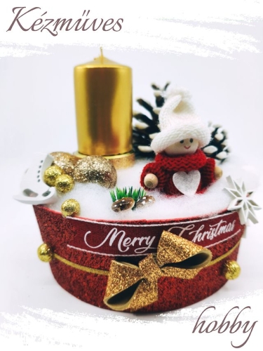 Quilling ajándék - Ünnepek - Arany Merry Christmas - Karácsonyi asztaldísz