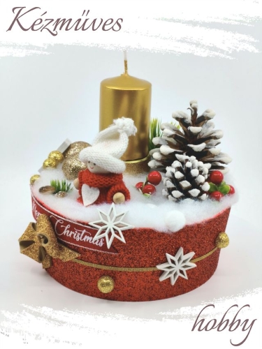 Quilling ajándék - Ünnepek - Arany Merry Christmas - Karácsonyi asztaldísz