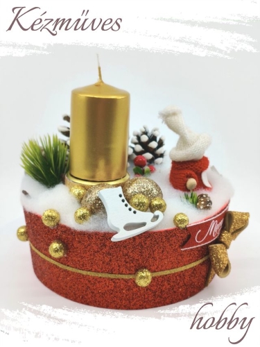 Quilling ajándék - Ünnepek - Arany Merry Christmas - Karácsonyi asztaldísz