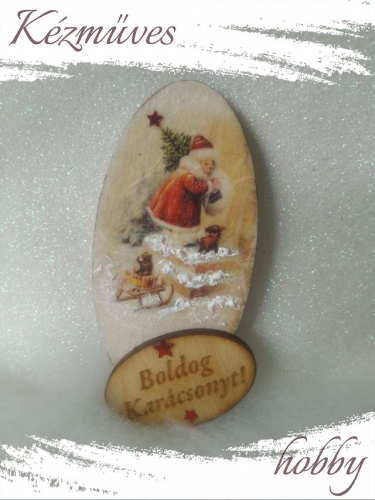 Quilling ajándék - Karácsony, Tél - Hűtőmágnes - Boldog Karácsonyt táblás felirattal - Karácsonyi hűtőmágnes