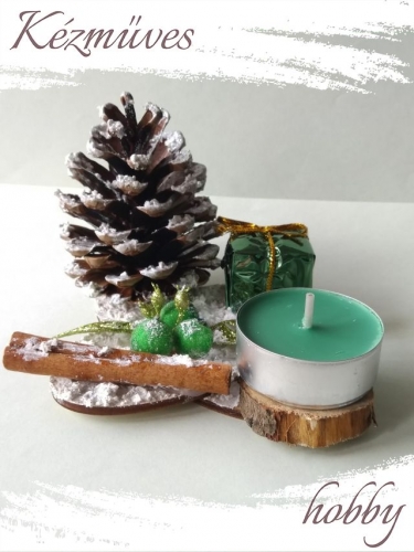 Quilling ajándék - Karácsonyi asztaldísz - Ovális táblás - Karácsonyi asztaldísz (zöld - ezüst)