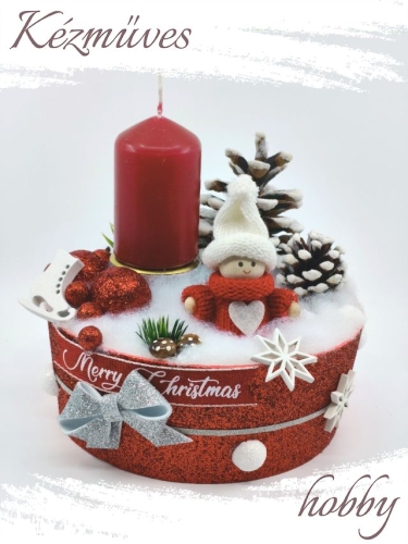 Quilling ajándék - Ünnepek - Bordó Merry Christmas - Karácsonyi asztaldísz