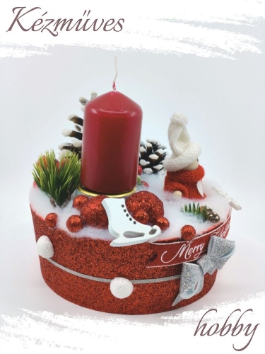 Quilling ajándék - Ünnepek - Bordó Merry Christmas - Karácsonyi asztaldísz