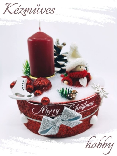 Quilling ajándék - Ünnepek - Bordó Merry Christmas - Karácsonyi asztaldísz