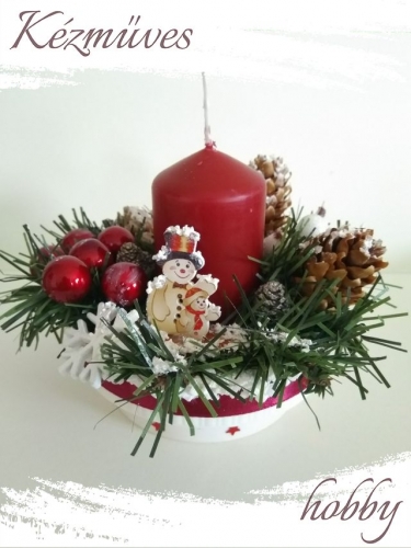 Quilling ajándék - Karácsonyi asztaldísz - Bordó gyertyás - Karácsonyi asztaldísz