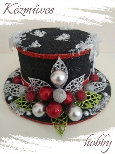 Quilling ajándék - Karácsonyi asztaldísz - Cilinder kalap - Karácsonyi asztaldísz