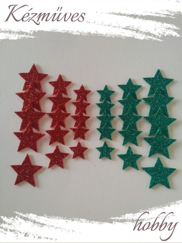 Quilling ajándék - Csillag, hópihe - Kellékek - Csillogó csillag szett piros-zöld - Karácsonyi kellékek