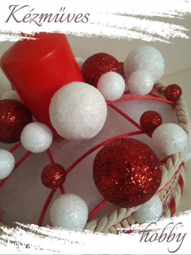 Quilling ajándék - Karácsonyi asztaldísz - Fehér-piros rácsos - Karácsonyi asztaldísz