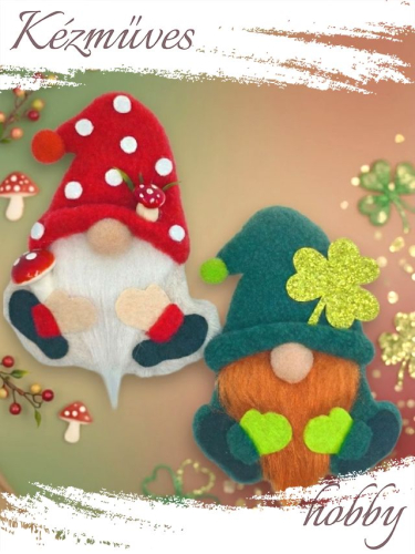 Quilling ajándék - Hűtőmágnes - Gombász Manó - Szerencsehozó Manó - Hűtőmágnes