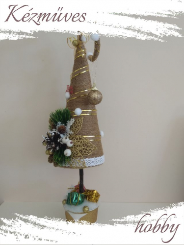 Quilling ajándék - Karácsonyi asztaldísz - Grincsfa arany - Karácsonyi asztaldísz
