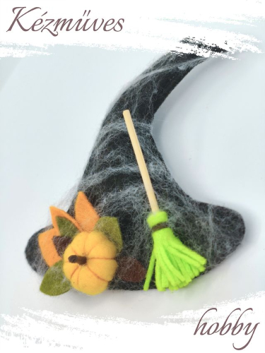 Quilling ajándék - Hűtőmágnes - Halloween kalap filcből - Hűtőmágnes