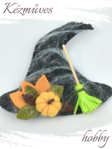 Quilling ajándék - Hűtőmágnes - Halloween kalap filcből - Hűtőmágnes