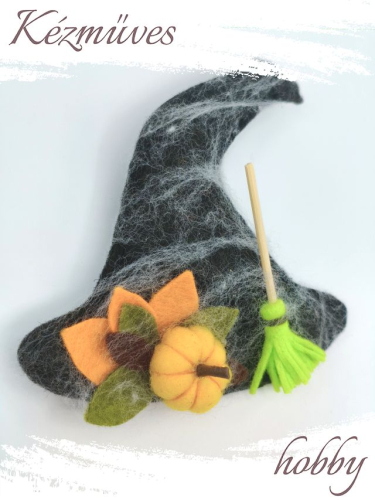 Quilling ajándék - Hűtőmágnes - Halloween kalap filcből - Hűtőmágnes