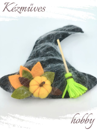 Quilling ajándék - Hűtőmágnes - Halloween kalap filcből - Hűtőmágnes