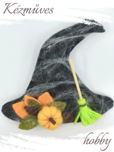 Quilling ajándék - Hűtőmágnes - Halloween kalap filcből - Hűtőmágnes